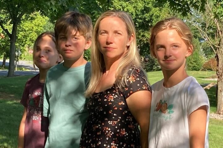 Anna Clement stands with her children Caroline, Cole and Grace outside their Pennsylvania home.